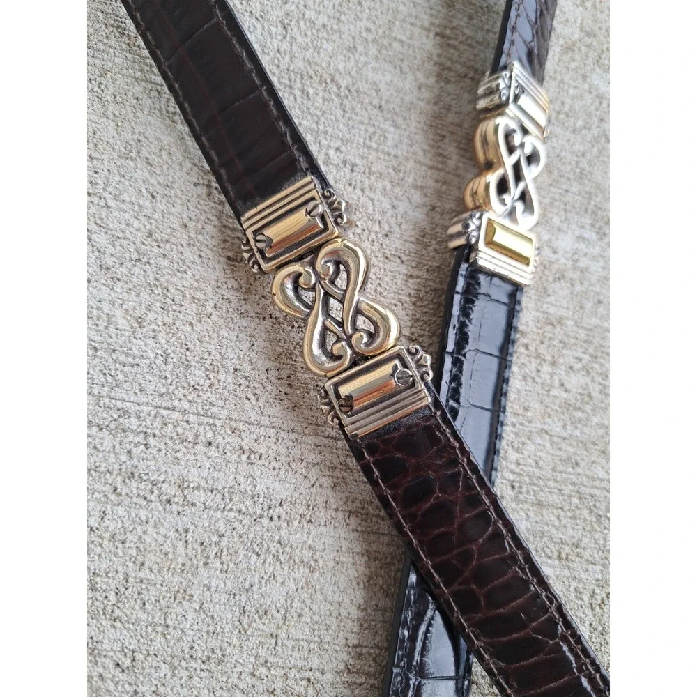 Brighton Women's Brown Belt Gold/ Silver Tone Buckle Decorative Parts L 36